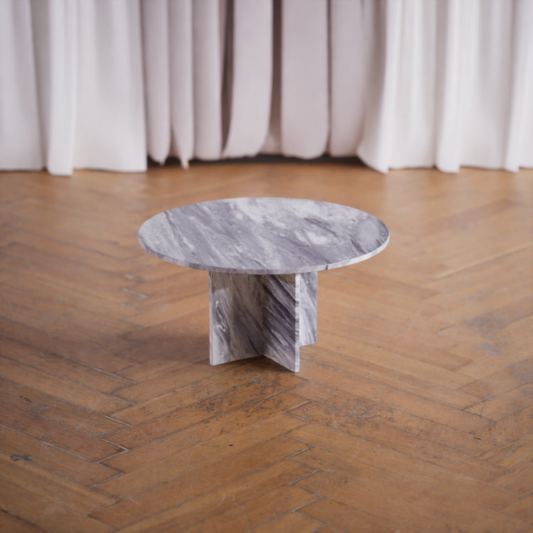 Round Side/Sofa Table: Bardiglio Nuvolato